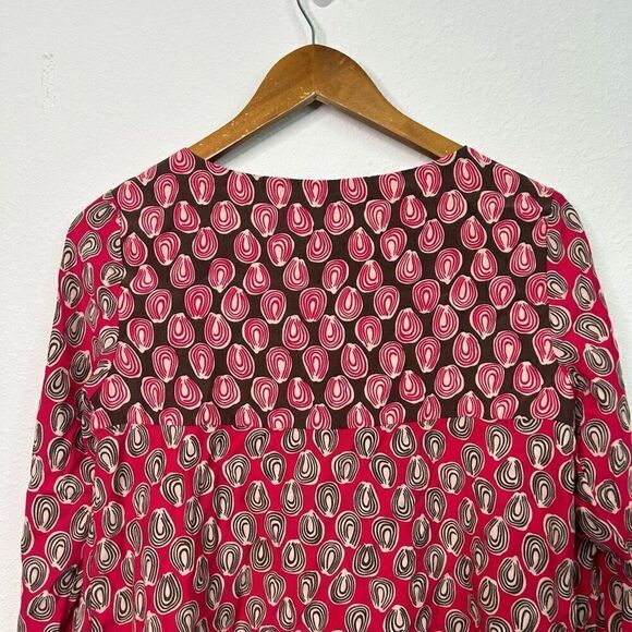 Boden Red Abstract Multiccolor Scoop Neck Long Sleeve Top Size US 6 Petite - Picture 7 of 11